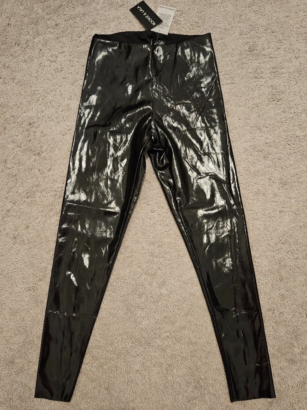 Ookie & Lala Patent Faux Leather Leggings Size M Black Wet Look High Waist NWT